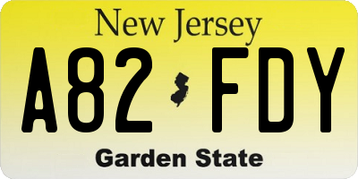 NJ license plate A82FDY
