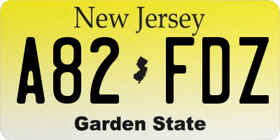 NJ license plate A82FDZ