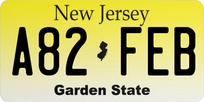 NJ license plate A82FEB