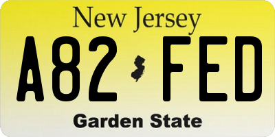 NJ license plate A82FED
