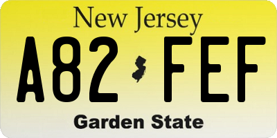 NJ license plate A82FEF