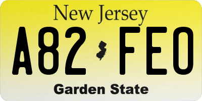NJ license plate A82FEO