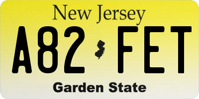 NJ license plate A82FET