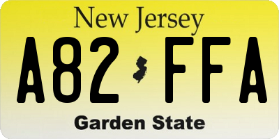 NJ license plate A82FFA