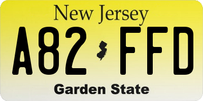 NJ license plate A82FFD