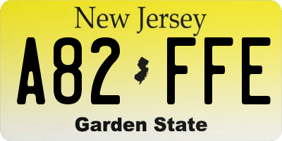 NJ license plate A82FFE