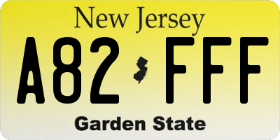 NJ license plate A82FFF