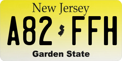 NJ license plate A82FFH