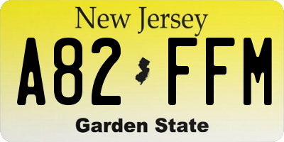 NJ license plate A82FFM