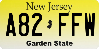 NJ license plate A82FFW