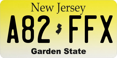 NJ license plate A82FFX