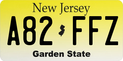 NJ license plate A82FFZ