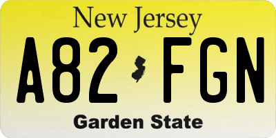 NJ license plate A82FGN
