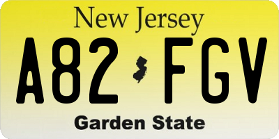 NJ license plate A82FGV