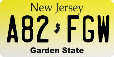 NJ license plate A82FGW