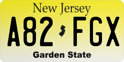 NJ license plate A82FGX