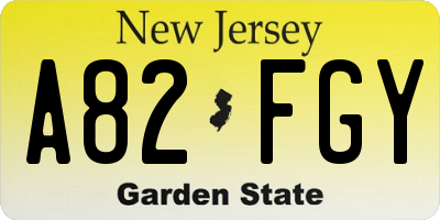 NJ license plate A82FGY