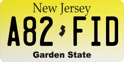 NJ license plate A82FID