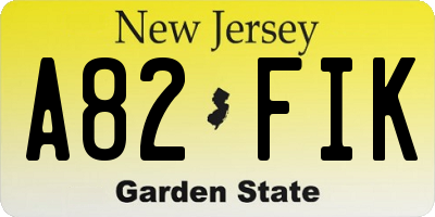 NJ license plate A82FIK