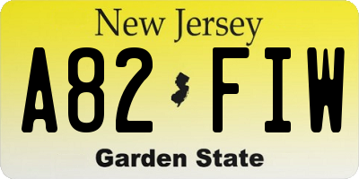 NJ license plate A82FIW