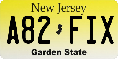 NJ license plate A82FIX