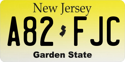 NJ license plate A82FJC