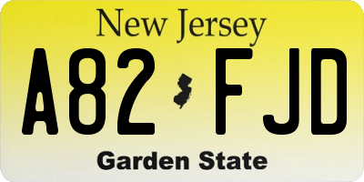 NJ license plate A82FJD