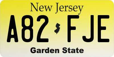 NJ license plate A82FJE