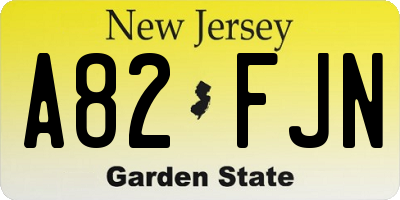 NJ license plate A82FJN