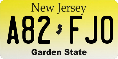 NJ license plate A82FJO