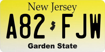 NJ license plate A82FJW