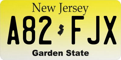 NJ license plate A82FJX