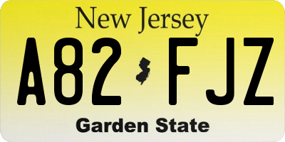 NJ license plate A82FJZ