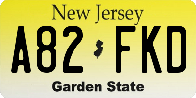 NJ license plate A82FKD