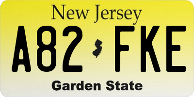 NJ license plate A82FKE