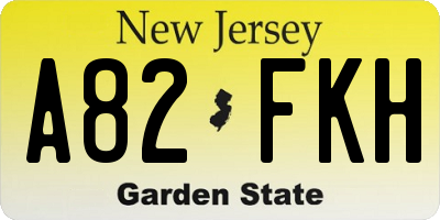 NJ license plate A82FKH
