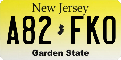 NJ license plate A82FKO