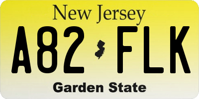 NJ license plate A82FLK