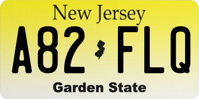 NJ license plate A82FLQ