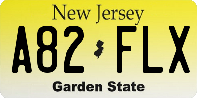 NJ license plate A82FLX
