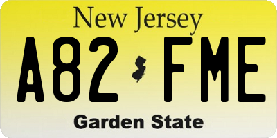 NJ license plate A82FME