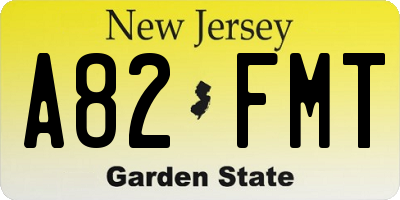 NJ license plate A82FMT