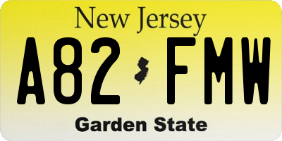 NJ license plate A82FMW