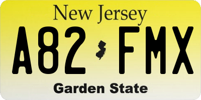 NJ license plate A82FMX