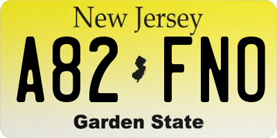 NJ license plate A82FNO
