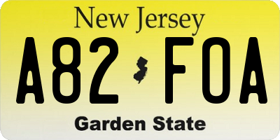 NJ license plate A82FOA