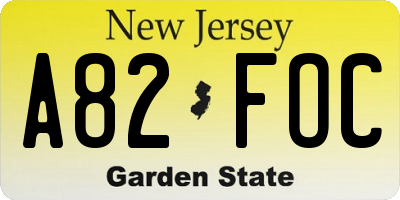 NJ license plate A82FOC