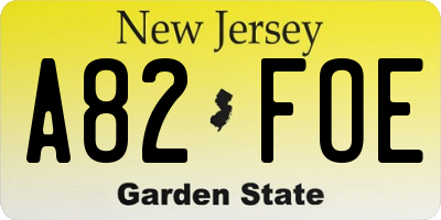 NJ license plate A82FOE