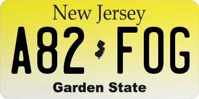 NJ license plate A82FOG