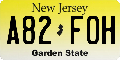 NJ license plate A82FOH